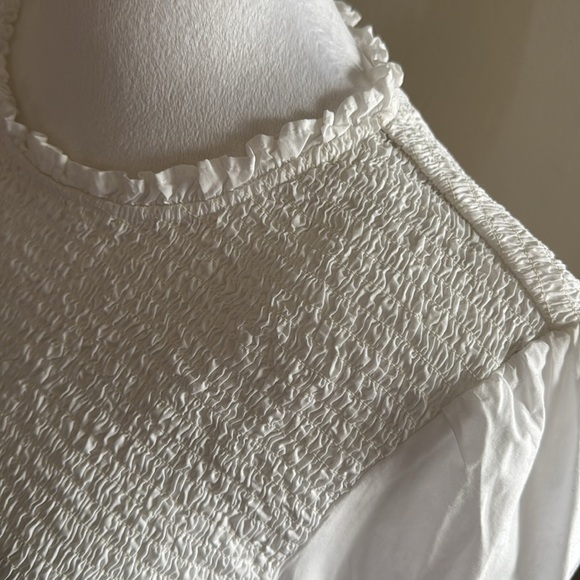 Veronica Beard Kali Smocked White Top Long Puff Sleeve Casual Blouse Size 10 - Picture 10 of 15
